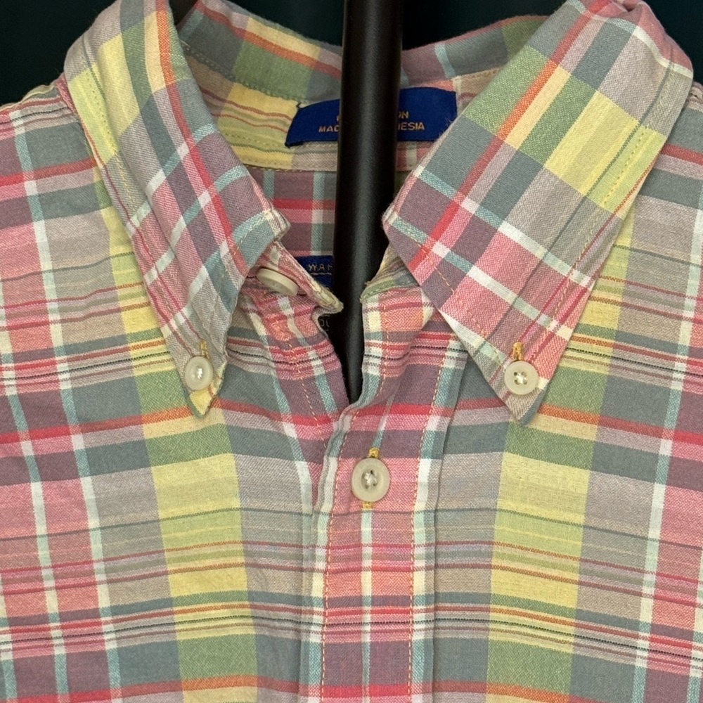 VINTAGE Pendleton Men's Red, Green and Yellow Plaid Button Down Shirt - Picture 6 of 6